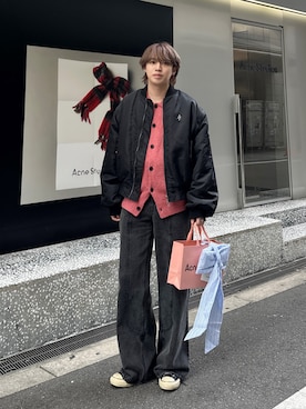 「冬アウター」｜「アイテム（MA-1）」を使った、がーさん（メンズ・177cm）の冬コーディネート