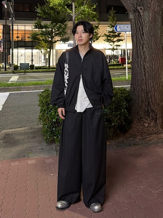 「ajouter flow(アジューテフロー)の【ajouter flow】stand neck stripe blouson(ブルゾン)」を使った、がーさん(メンズ・177cm)の秋コーディネート