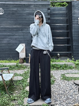 「アイテム（パーカー）」を使った、がーさん（メンズ・177cm）の夏コーディネート