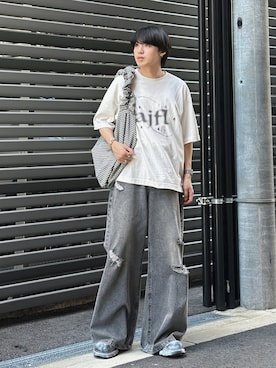 「ajouter flow（アジューテフロー）の【ajouter flow】rhinestone universe T-shirt（Tシャツ/カットソー）」を使った、がーさん（メンズ・177cm・30代）の夏コーディネート
