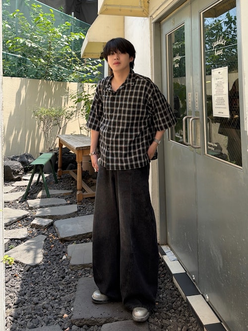 「ajouter flow（アジューテフロー）の【ajouter flow】Seersucker check shirt（シャツ/ブラウス）」を使った、がーさん（メンズ・177cm）の夏コーディネート