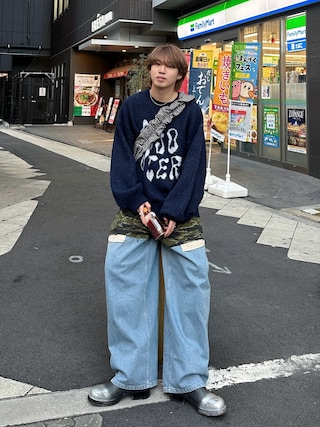 「ajouter flow（アジューテフロー）の【ajouter flow】double jacquard logo knit（ニット/セーター）」を使った、がーさん（メンズ・177cm）の冬コーディネート
