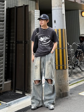 「GIDEAL.のアイテム（キャップ、ブルー系）」を使った、がーさん（メンズ・177cm）の春コーディネート