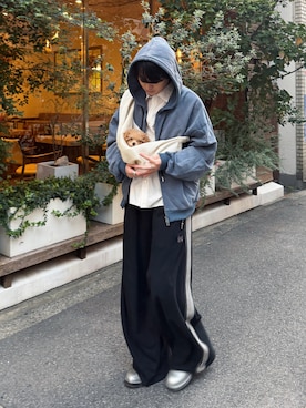 「ajouter flow（アジューテフロー）の【ajouter flow】bleach double zip hoodie（パーカー、ブルー系）」を使った、がーさん（メンズ・177cm）の秋コーディネート