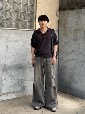 「GIDEAL.のアイテム（ポロシャツ、グレー系）」を使った、がーさん（メンズ・177cm）の夏コーディネート