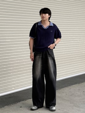 「GIDEAL.のアイテム（ポロシャツ、ブルー系）」を使った、がーさん（メンズ・177cm）の夏コーディネート