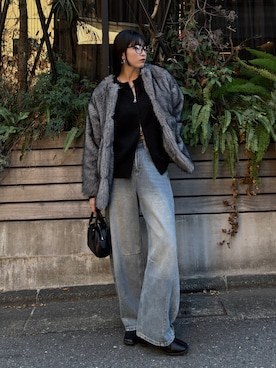 「メガネ女子」｜comachiさん（レディース・163cm）の冬コーディネート