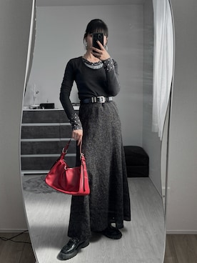 「Ada.（エイダ）のシアー ドット クルーネック ロンＴ（Tシャツ/カットソー、ブラック系）」を使った、comachiさん（レディース・163cm）の春コーディネート