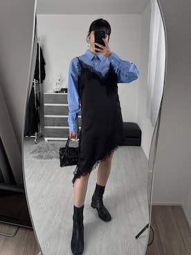 「Aunt Marie's（アントマリーズ）の【ロングセラー！】オーバーサイズベーシックルーズシャツ（シャツ/ブラウス、ブルー系）」を使った、comachiさん（レディース・163cm）の春コーディネート