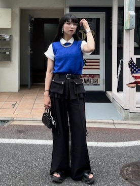 「GU（ジーユー）のアイテム（ベスト、ブルー系）」を使った、comachiさん（レディース・163cm）の夏コーディネート