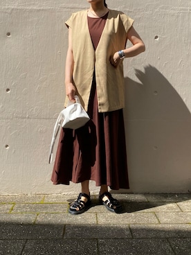 「Bonjour Sagan（ボンジュールサガン）のアイテム（ノーカラージャケット）」を使った、miiさん（レディース・168cm）の夏コーディネート