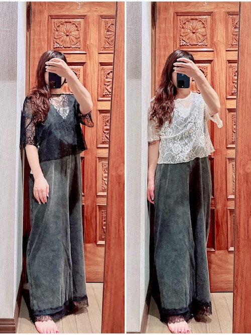 Ameri（アメリ）の「MEDI 2WAY DENIM LIKE LACE DOCKING DRESS