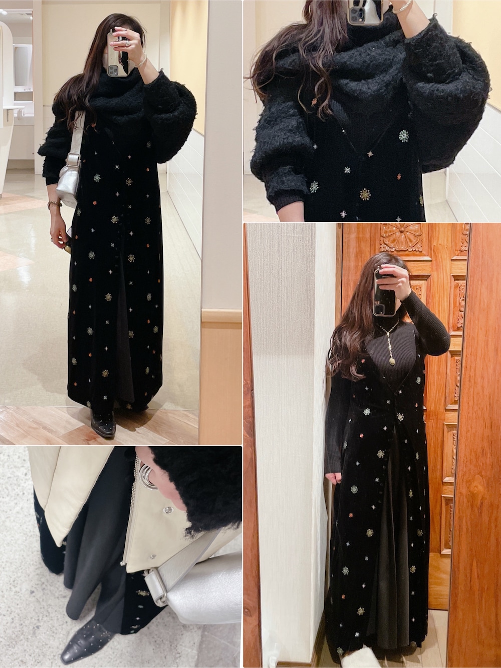 Ameri（アメリ）の「GLITTER EMBROIDERY VELOUR LONG TOP（T