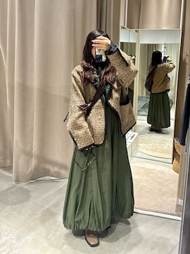 「アイテム（ノーカラージャケット）」を使った、mireさん（レディース・157cm）の冬コーディネート