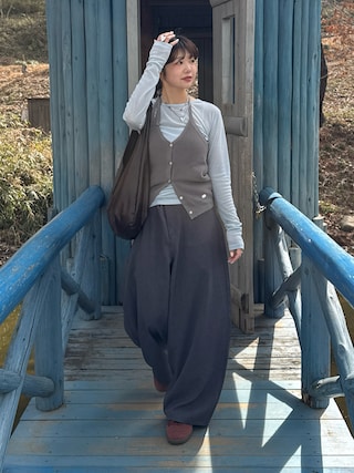 「FUULLY STUDIO（フーリィーステューディオ）のシアーロングスリーブTEE（Tシャツ/カットソー）」を使った、UKIさん（レディース・155cm）の春コーディネート