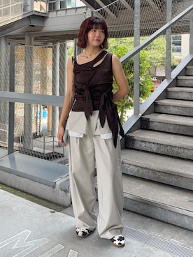 「アイテム（スラックス）」を使った、UKIさん（骨格ストレート・レディース・155cm）の夏コーディネート