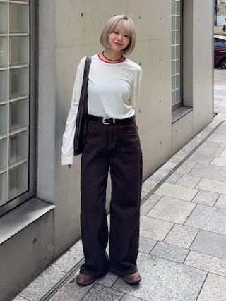 「LAULEN(ローレン)のcontrast neck long sleeve tops /配色ネックロングスリーブトップス(Tシャツ/カットソー)」を使った、UKIさん(レディース・155cm)の秋コーディネート