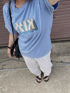 「UNITED ARROWS（ユナイテッドアローズ）のアイテム（Tシャツ/カットソー、ブルー系）」を使った、はっぱつきさん（レディース・170cm）の夏コーディネート