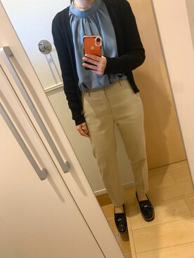 「Ambre Neige（アンブルネージュ）のリブカーディガン／リブカーデ／Ｖネックカーデ【ＷＥＢ/ＥＣ限定商品】（カーディガン/ボレロ、ブラック系）」を使った、H2Oさん（レディース・153cm）の春コーディネート