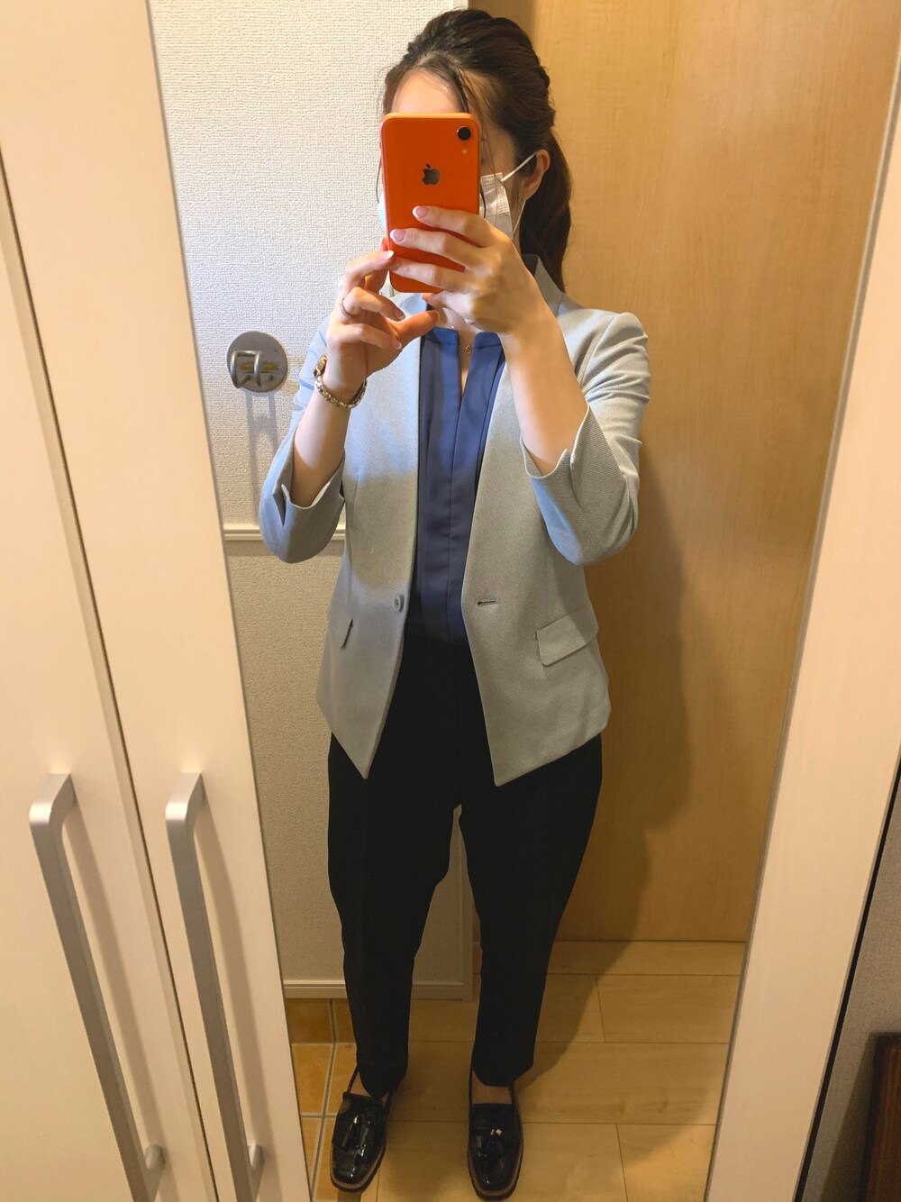 オリヒカ ノーカラースーツ グレー ノーカラージャケットスーツオリヒカ