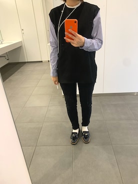 「無印良品（ムジルシリョウヒン）のアイテム（ベスト、ブラック系）」を使った、H2Oさん（レディース・153cm）の秋コーディネート