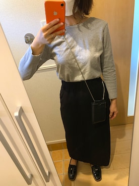 「DISCOAT（ディスコート）の【WEB限定】リブカットナロースカート（スカート、ブラック系）」を使った、H2Oさん（レディース・153cm）の秋コーディネート