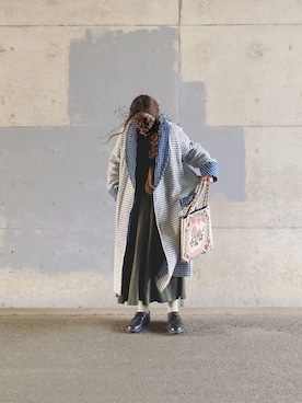「ガウンコート」｜「アイテム（その他アウター）」を使った、Yotchさん（レディース・163cm）の冬コーディネート