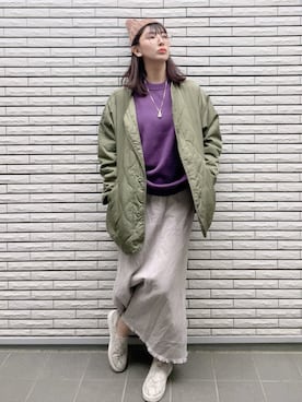 「tiptop（ティップトップ）のアイテム（ノーカラージャケット）」を使った、ariminakoさん（レディース・164cm）の冬コーディネート