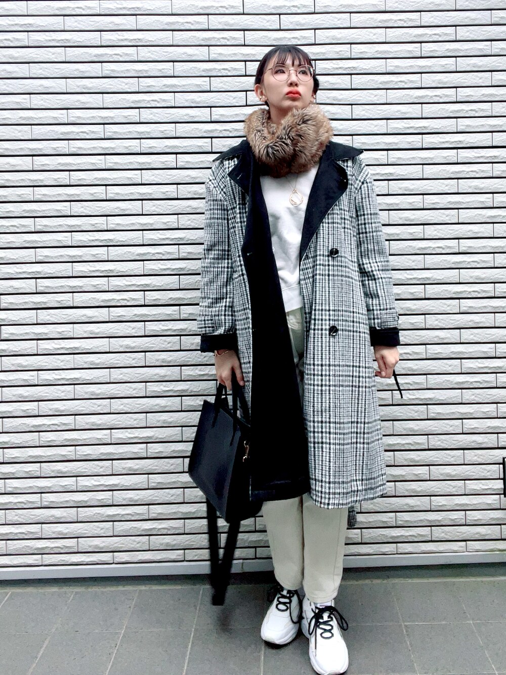 JUNOAH（ジュノア）の「スエードカラーチェックロングコート（ステン