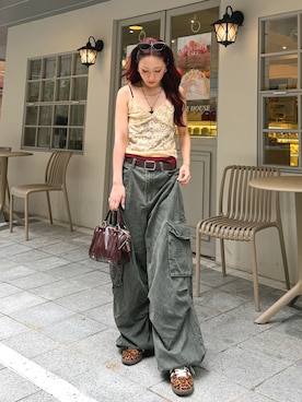 「ZARA（ザラ）のアイテム（キャミソール、イエロー系）」を使った、HARUYOさん（レディース・157cm）の夏コーディネート