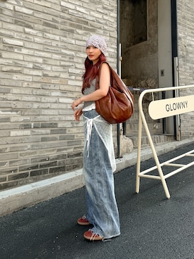 「Reykjavik Rosesのアイテム（ニットキャップ/ビーニー、ブラウン系）」を使った、HARUYOさん（レディース・157cm）の夏コーディネート