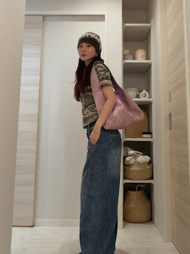 「Didot.showroom（ディドット ショールーム）の【DIDOT.】ワッフルカモフラT（Tシャツ/カットソー、ベージュ系）」を使った、HARUYOさん（レディース・157cm）の夏コーディネート