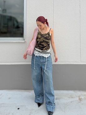 「SEQUENZ（シークエンズ）の※WEB限定 / カップ付き / レディースギャザーレースキャミ / sqnz gather lace camisole（キャミソール、その他）」を使った、HARUYOさん（レディース・157cm）の夏コーディネート