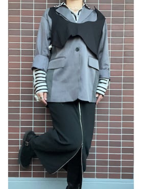 「PAGEBOY（ページボーイ）の【セットアップ対応】チェックMIXジャケット 《2サイズ展開》（テーラードジャケット、グレー系）」を使った、猫山さん（レディース・161cm）の春コーディネート