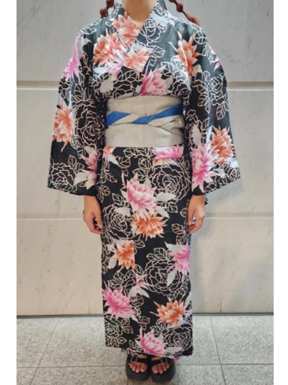 「大人カジュアル、夏コーデ、きれいめカジュアル、お出かけコーデ、浴衣、浴衣女子、半幅帯、半幅帯アレンジ」｜「船場センター街のアイテム（和装小物、シルバー系）」を使った、猫山さん（レディース・161cm）の夏コーディネートの1枚目の写真