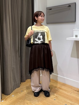 「ROSE BUD（ローズバッド）のCREOLME/LIFE PICTURE COLLECTION H/S TEE（Tシャツ/カットソー、イエロー系）」を使った、tsuzukiさん（レディース・145cm）の夏コーディネート