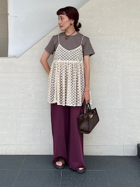 「アイテム（チュニック）」を使った、本橋さん（レディース・154cm）の夏コーディネート