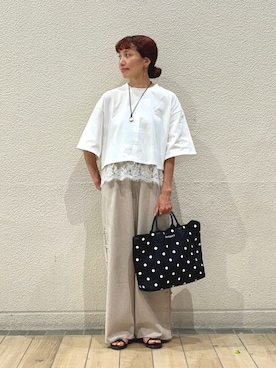 「Helena（ヘレナ）のHELENA: リング トップ ネックレス（ネックレス、シルバー系）」を使った、本橋さん（レディース・154cm）の夏コーディネート