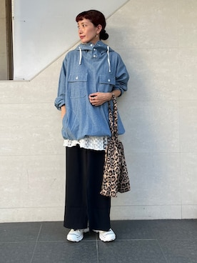 「アイテム（チュニック）」を使った、本橋さん（レディース・154cm）の夏コーディネート