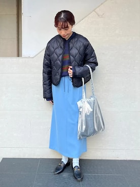 「アイテム（エコバッグ/サブバッグ）」を使った、本橋さん（レディース・154cm）の冬コーディネート