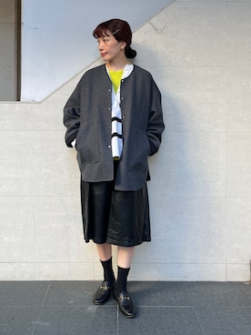 「アイテム（ノーカラーコート）」を使った、本橋さん（レディース・154cm）の秋コーディネート