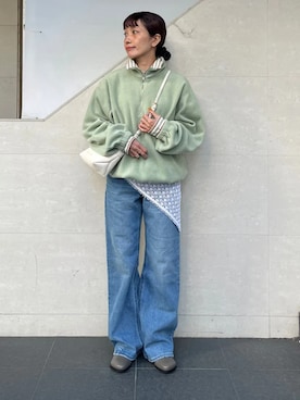 「BINDU（ビンドゥー）のアイテム」を使った、本橋さん（レディース・154cm）の冬コーディネート