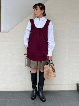 「SHIPS（シップス）のアイテム（シャツ/ブラウス）」を使った、本橋さん（レディース・154cm）の秋コーディネート
