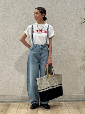 「bon_meur（ボンミュール）のbon_meur:〈洗濯機可能〉コクーン シルエット デニム パンツ（デニムパンツ、ブルー系）」を使った、本橋さん（レディース・154cm）の夏コーディネート