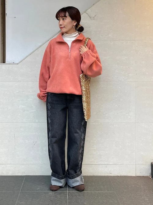 洗濯機可能〉フリース 裾 ドロスト ハーフ ジップ プルオーバー