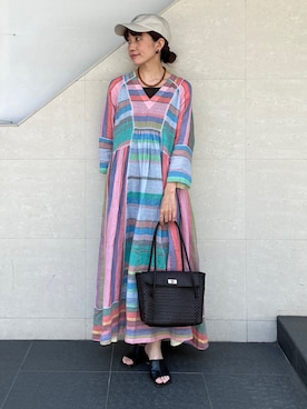 「アイテム（帽子）」を使った、本橋さん（レディース・154cm）の夏コーディネート