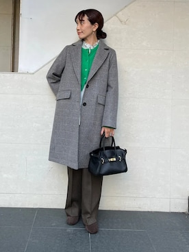「アイテム（チェスターコート）」を使った、本橋さん（レディース・154cm）の冬コーディネート