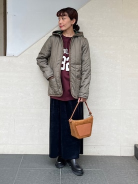 「SHIPS（シップス）のアイテム（スカート）」を使った、本橋さん（レディース・154cm）の秋コーディネート
