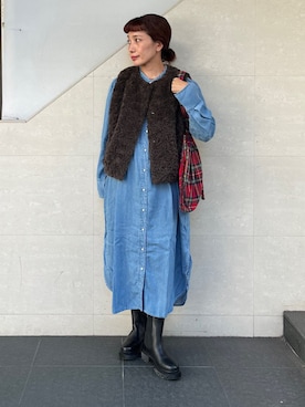 「SHIPS（シップス）のアイテム（トートバッグ）」を使った、本橋さん（レディース・154cm）の秋コーディネート