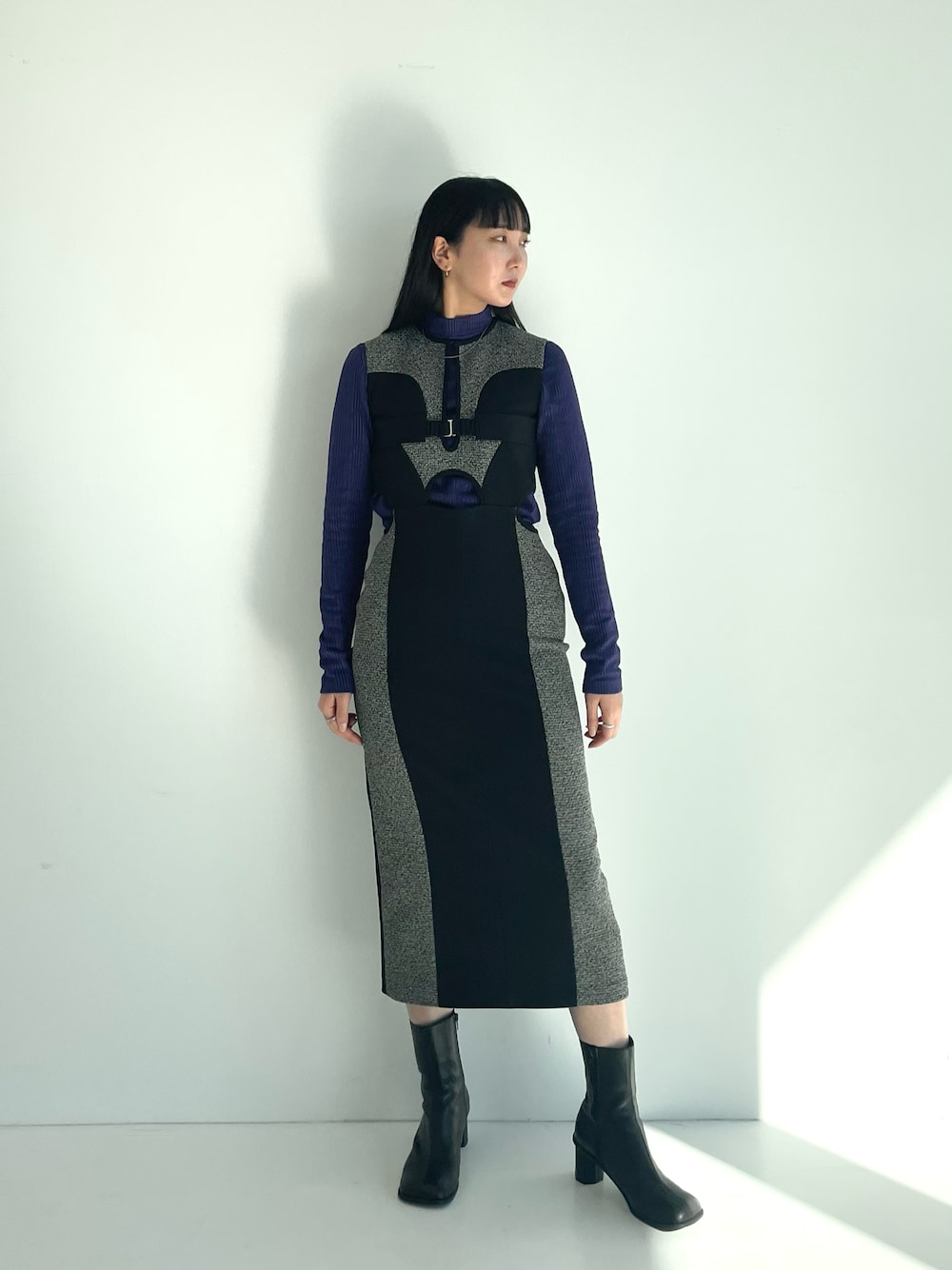 サイロンツィードロングワンピースを使った人気ファッション